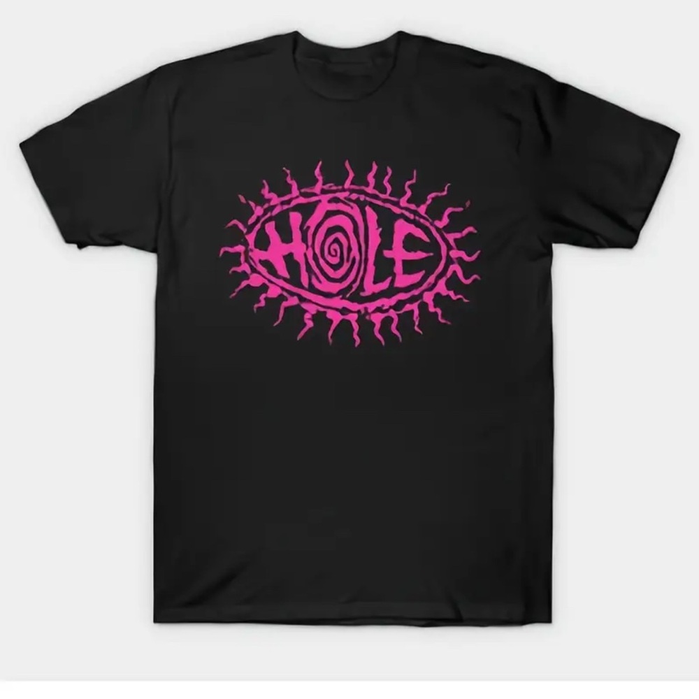 Hole Unisex Black Band T-Shirt with Pink Graphic